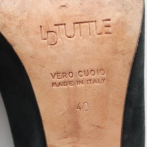 LD Tuttle Dark Green Suede Leather Slingback Heels Pumps Sandals Italian Shoes - Picture 9 of 16